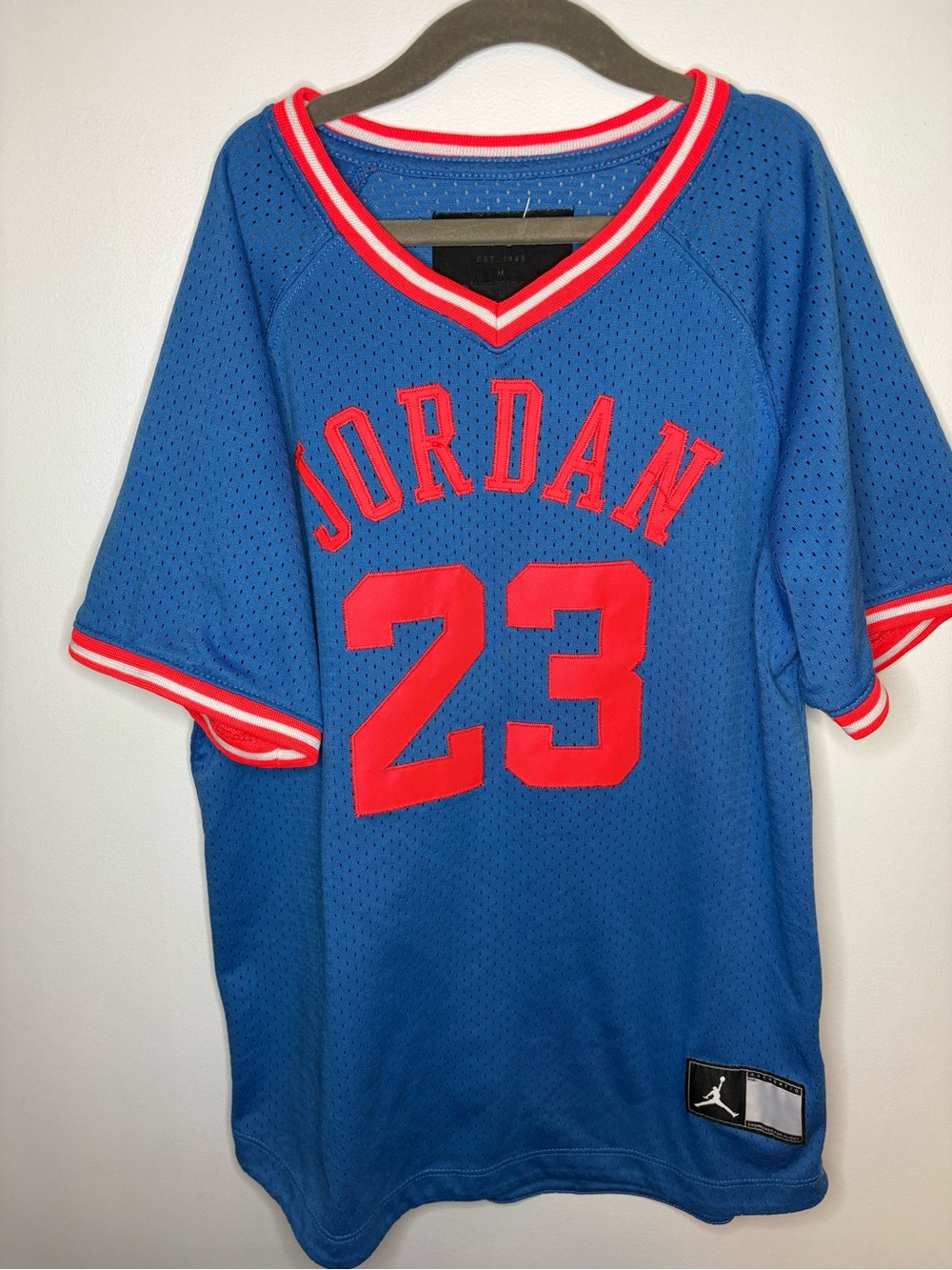 Jordan Blue Mesh Basketball Jersey with Red Trim